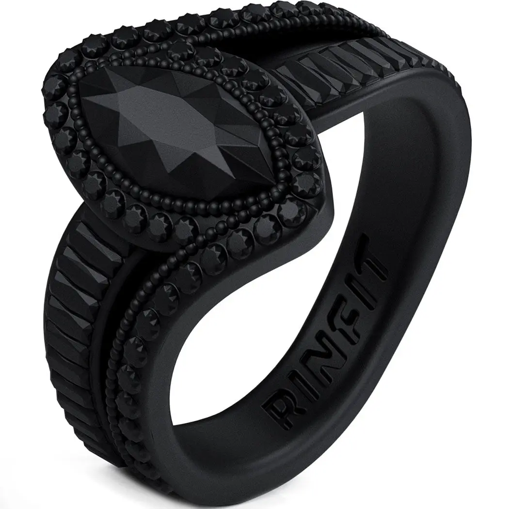 Rinfit Women's Matte Brushed Silicone Marriage Ring - Marquise Diamond Collection, U.S. Design Patent Pending, Classic High-Quality Ring for Adults, All Seasons Fashion Accessory