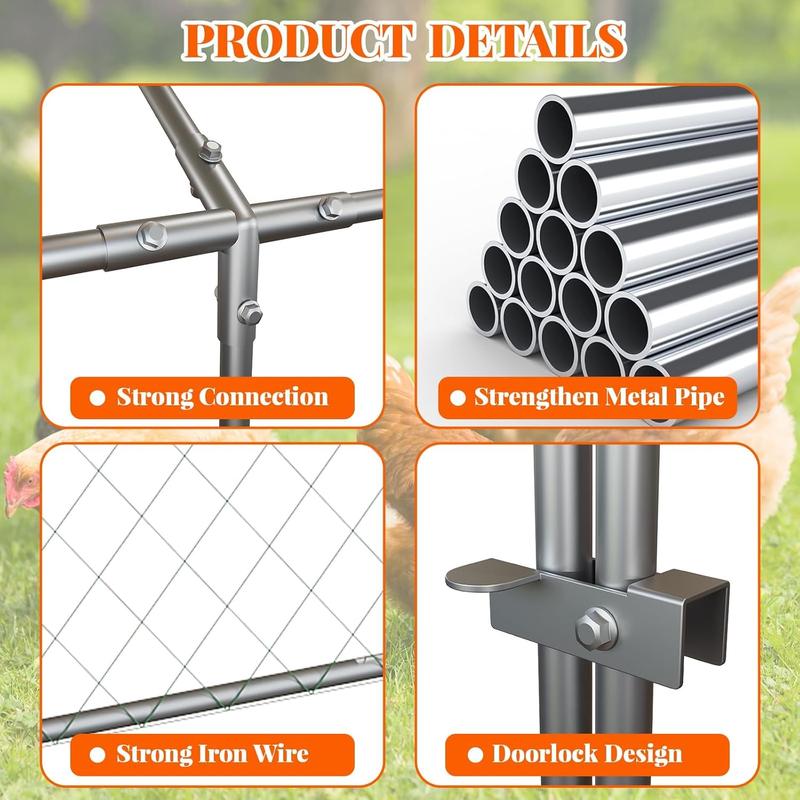 120X40x40 Inch Metal Chicken Coop, Large Walk-in Outdoor Poultry Run with Cover for Chickens Ducks Rabbits, Outdoor Coop for Yard, Silver 120X40x40 Inch Metal Chicken Coop, Large Walk-in Outdoor Poultry Run with Cover for Chickens Ducks Rabbits, Outdoor Coop for Yard, Silver