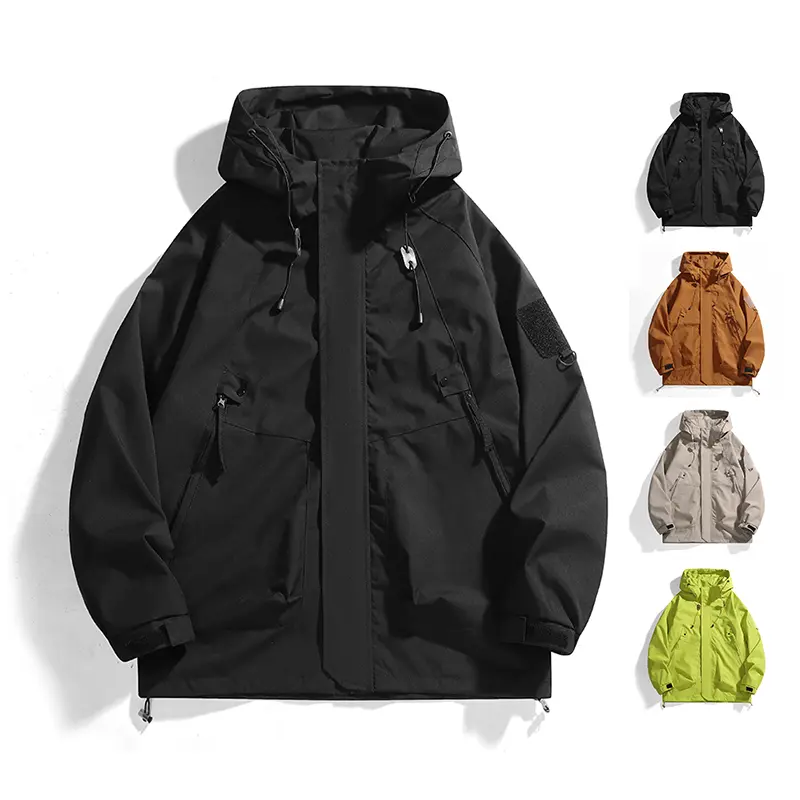 Men's Basic Plain Loose Longsleeve Windproof Water-Resistant Outdoor Hoodie Sweatshirt - Adjustable Drawstring Hood, Zip-Up Front, Gym Pullover, Ideal for Hiking, Casual Wear, Menswear Tops Wardrobe Essential