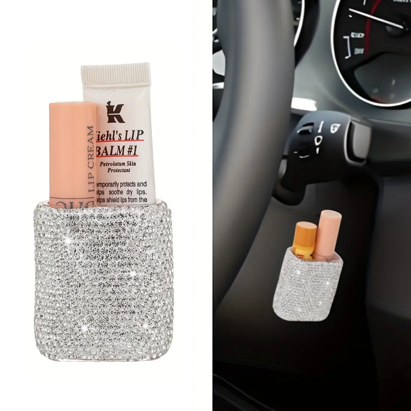 Shiny Rhinestone Car Lipstick Organizer, Portable Wall-Mounted Rhinestone Storage Box, Car Lipstick Holder, Shiny Gift, Car Interior Organizer, Car Organization Accessories
