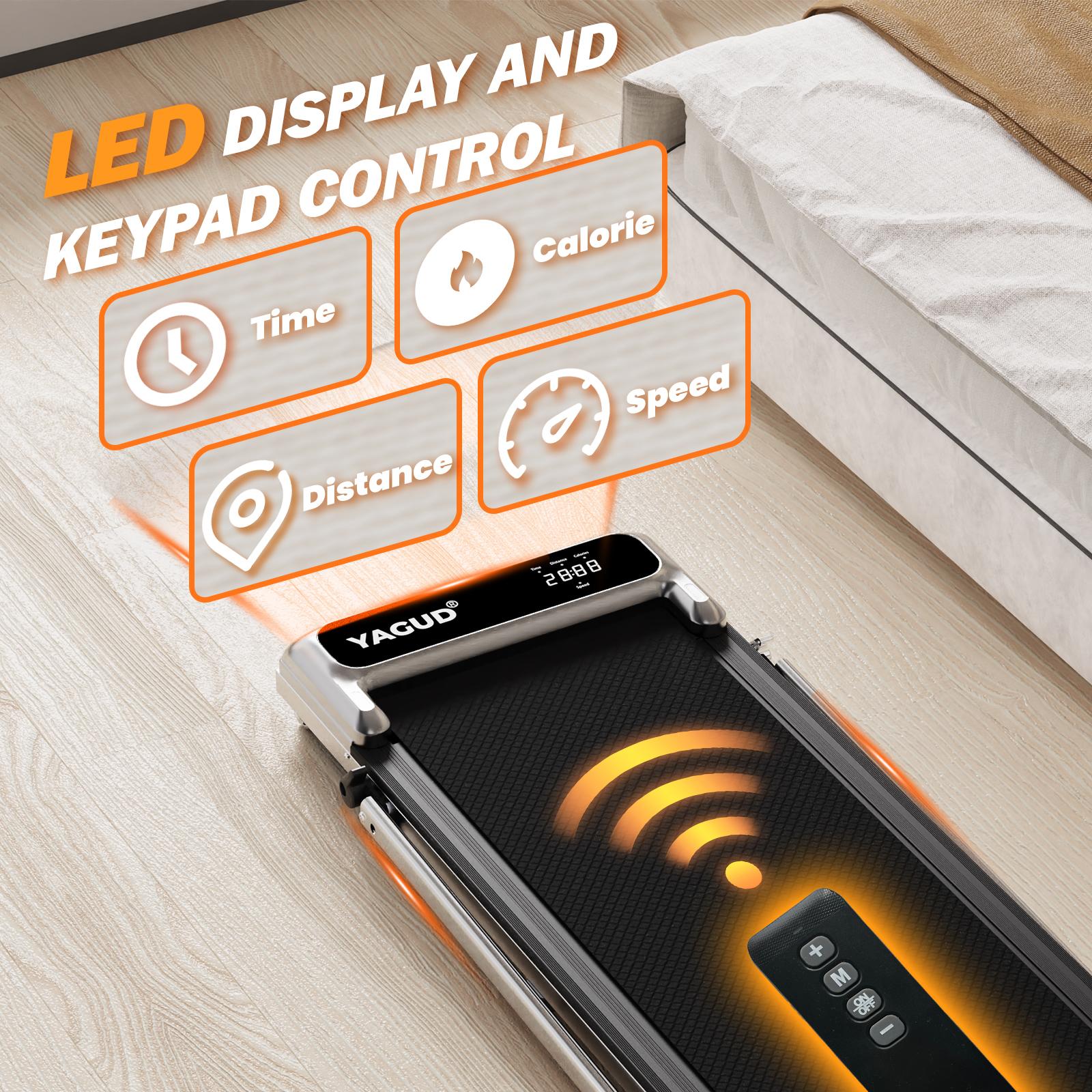 YAGUD Incline Walking Pad with Handrail, LED Display,  2 in 1 Under Desk Treadmill for Small Spaces,Portable for Home/Office