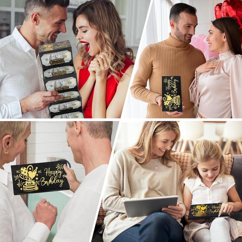 4Pack Birthday Dollar Folding Black/Pink Envelopes Gold Stamping Gift Pack with 6Slot DIY Holiday Cash Envelopes for Party Festive Decorations Money Birthday Cards with Envelopes Surprise Birthday Gifts Valentine's Day Gifts Christmas Gifts Party Supplies