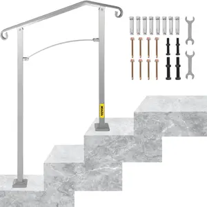 【FathersDayGift】VEVOR Outdoor Stair Railing,  , Fit 2 or 3 Steps Alloy Metal Handrailing, Front Porch Flexible Transitional Handrail, Arch Step Rail with Installation Kit, for Concrete or Wooden Stairs, Silver