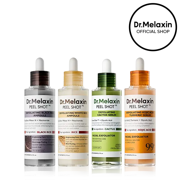 [Dr.Melaxin Official] Peel Shot Exfoliating 4-Step Set | Glow Rice, Kojic Turmeric, Cactox Serum for Pore Clearing, Reducing Puffiness & Hydration Barrier