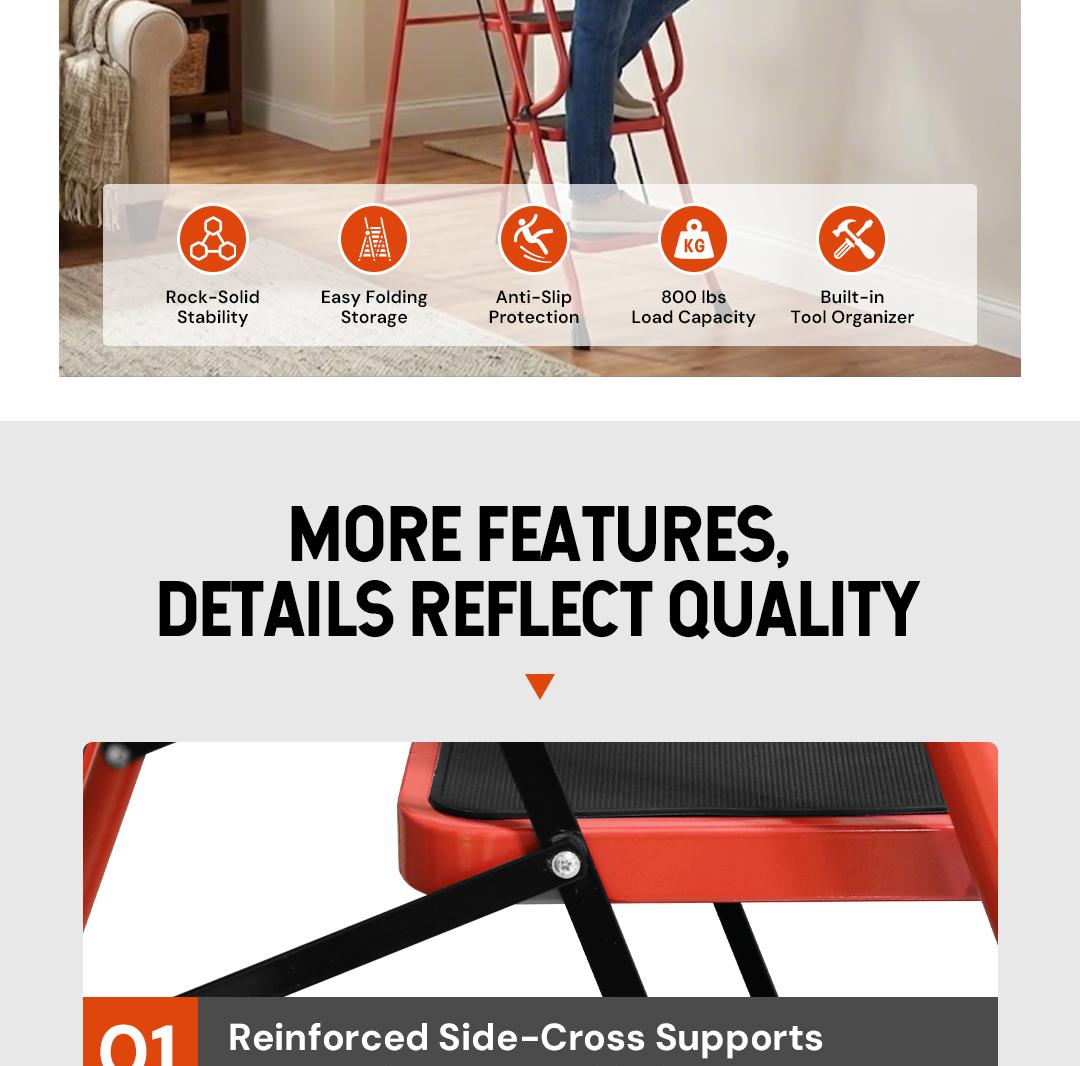 Sekam Sturdy Portable 5-Step Ladder, 800 LBS Capacity, Foldable with Handrail & Tool Tray, Ideal for Kitchen & DIY Projects, Sturdy Portable Ladder Sekam Sturdy Portable 5-Step Ladder, 800 LBS Capacity, Foldable with Handrail & Tool Tray, Ideal for Kitchen & DIY Projects, Sturdy Portable Ladder