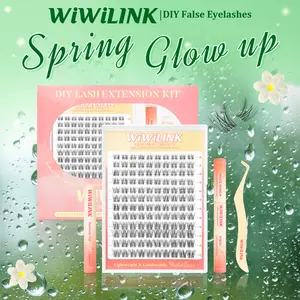 WiWiLINK First Met Universal Lashes, Cluster Lashes C D Curl, DIY Lash Extension Kit and Lash Clusters, 8-14mm with Bond, Seal, and Remover - Ultra-Thin Transparent Bands