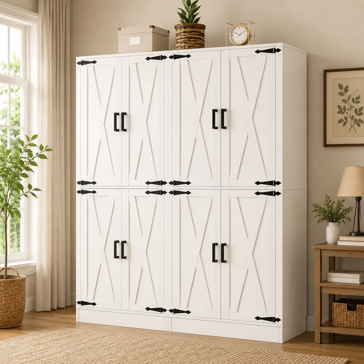 Homieasy 71" Tall Farmhouse Kitchen Pantry Cabinet, Bathroom Storage Cabinet with Barn Doors, Adjustable Shelves & Drawer Organizer, Versatile Tall Storage Cupboard for Dining Room, Bathroom, Utility Room, Kitchen Organization