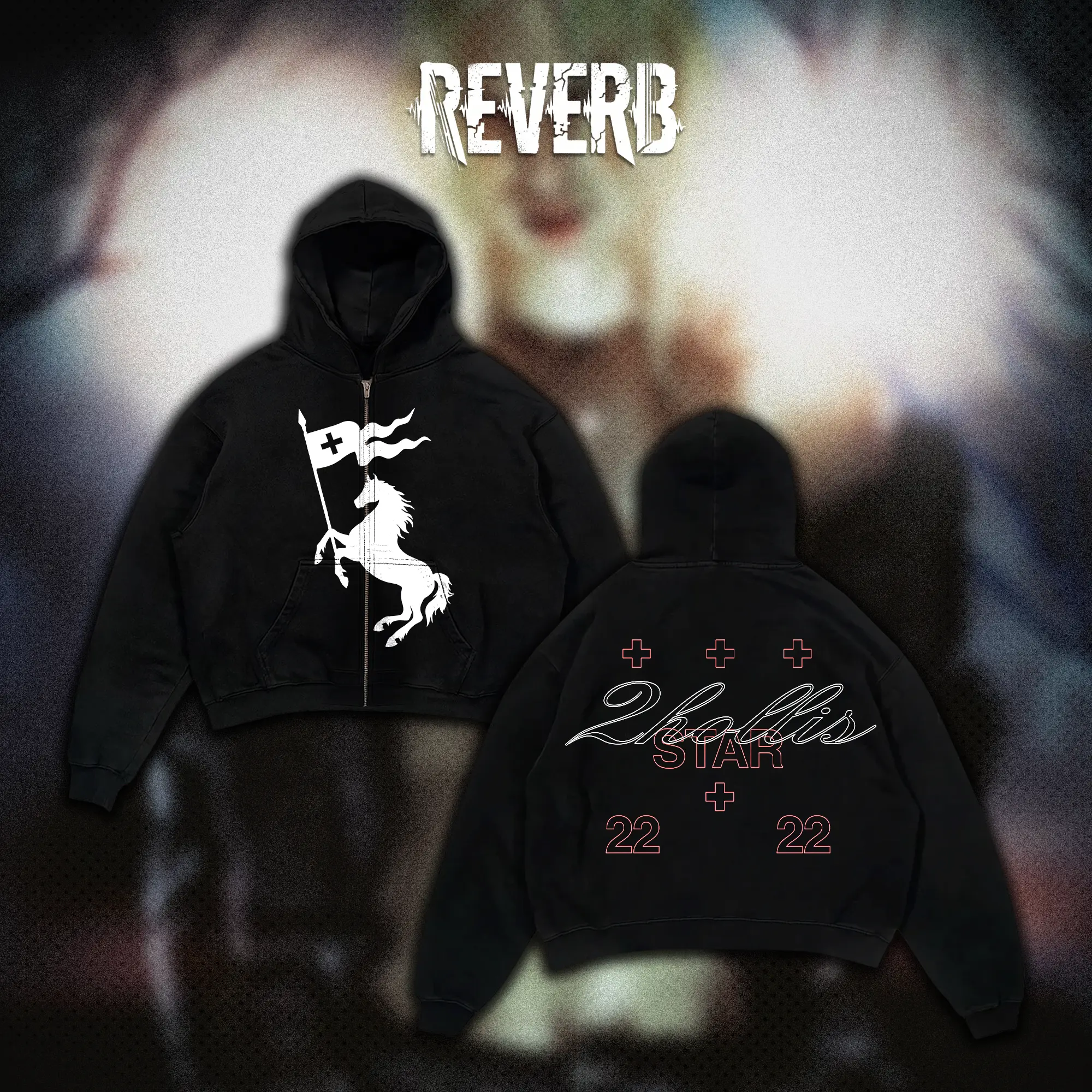 [REVERB] 22 22 2hollis Zip-Up Hoodie, Y2K Alternative Rap Graphic Hoodie, Underground Music Streetwear, Fan Tribute Merch