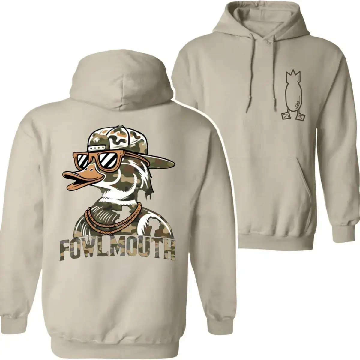 Fowlmouth Menswear Cotton Casual Graphic Hoodie - Waterfowl Hunter Tops, Old School Wood Duck Pullover, Vintage Streetwear Gift, KitchenEra