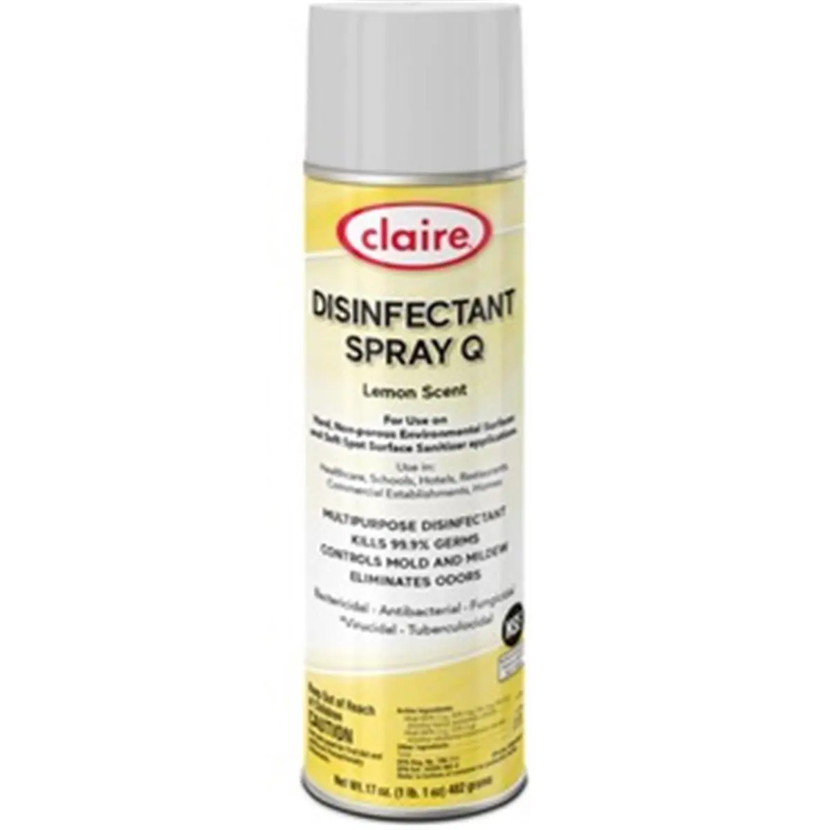 Claire CGCC1002 17 oz Lemon-Scented Hospital-Grade Multi-Surface Disinfectant Cleaner Spray - Daily Liquid Solution, Germ-Killing, Mildew Resistant, Antiseptic, Ready-to-Use for Hotels & Households