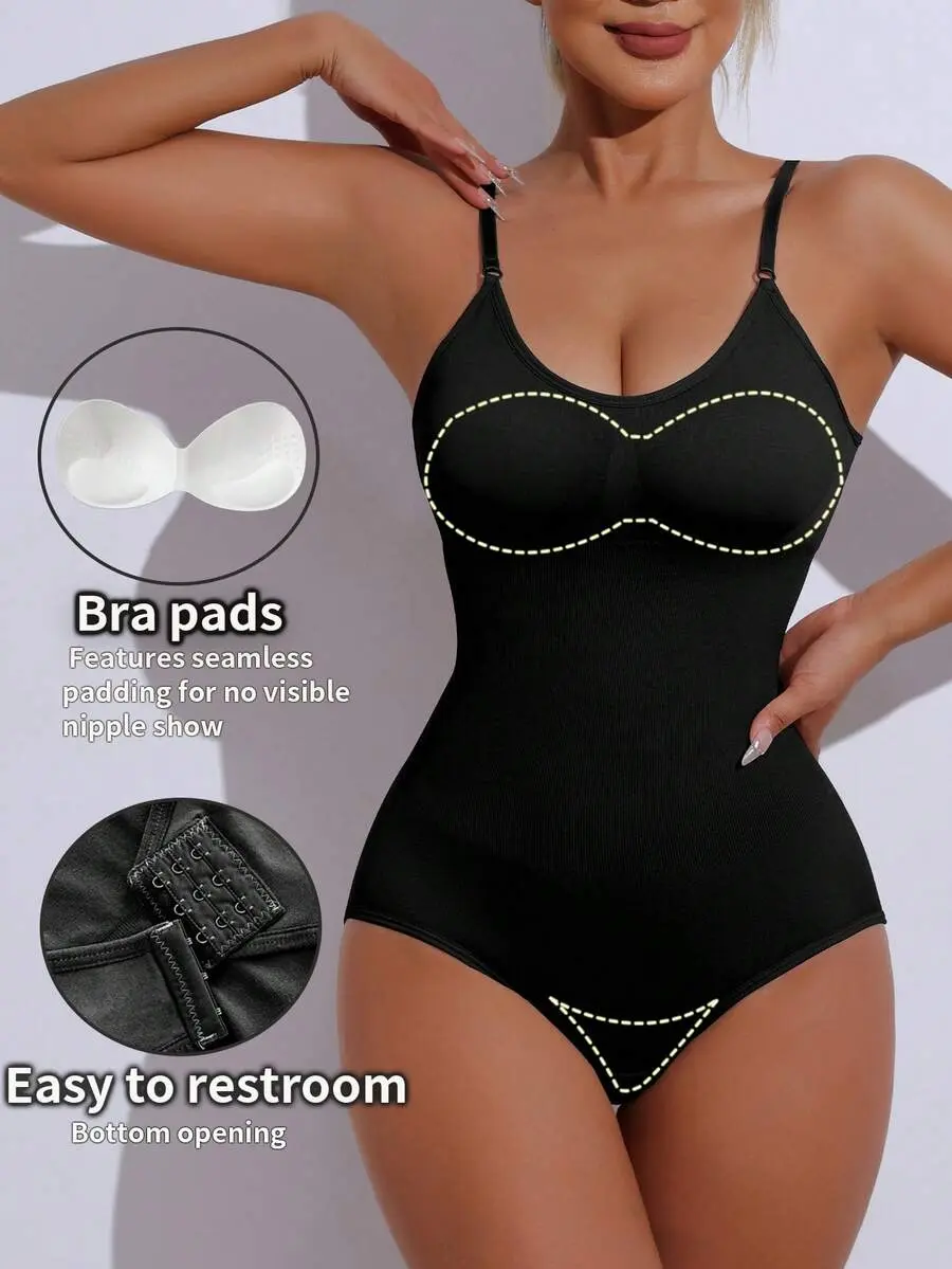 Shapelle Body Shaping Bodysuit with Removable Chest Pads Slimming Tight Fit Abdomen Control Hip Lifting Corset Tights for Women Seamless Smooth Look