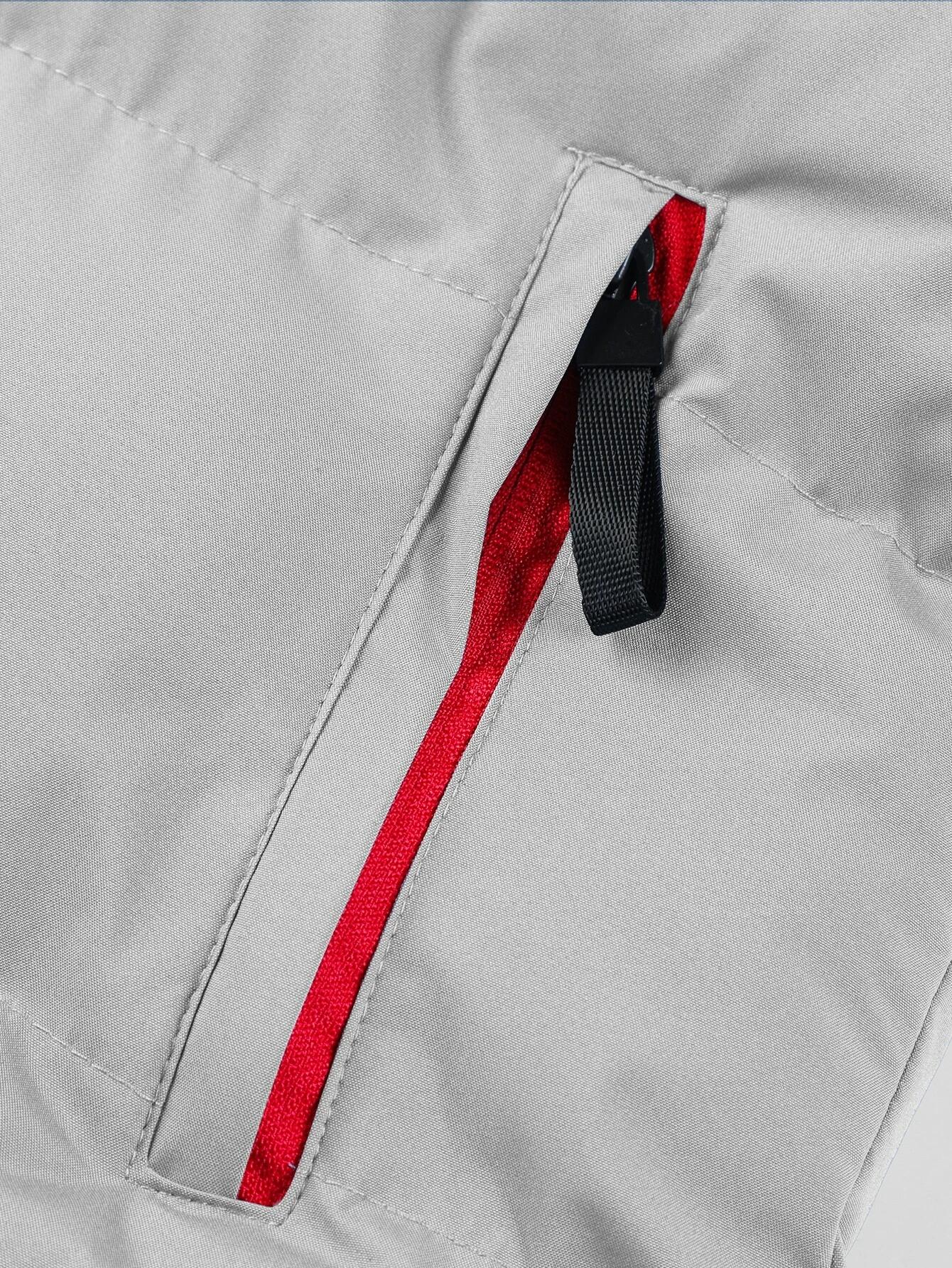 Men's Padded Hooded Vest, Casual Sleeveless Plain Polyester Top, Fitted Style with Adjustable Drawstrings and Red Zipper, Machine Washable, Tops, Pull On, Overall, Hood Fits Your Size, Simple Style, Easy To Style