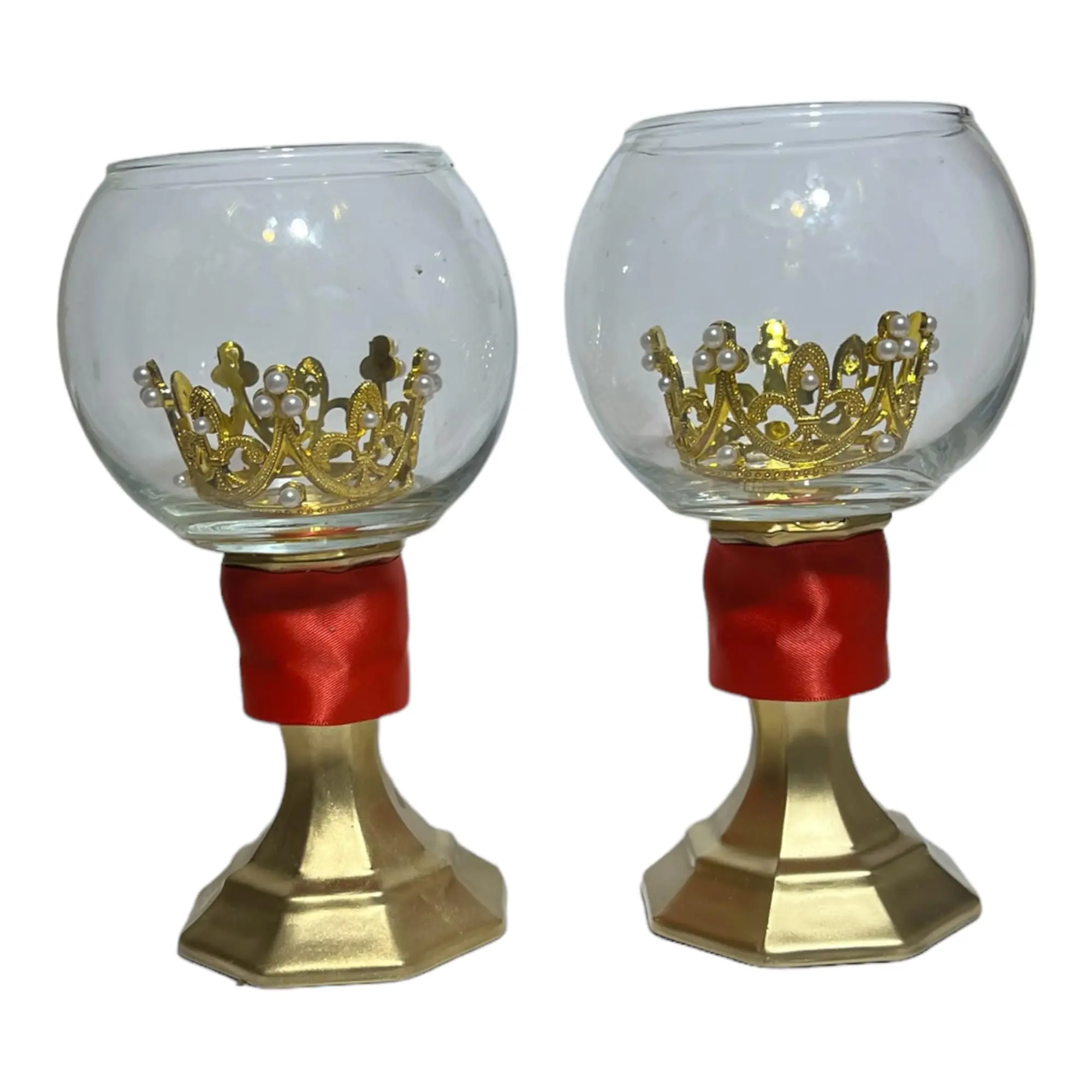Dreamminis Crown Centerpieces, 12 inches Tall, Glass, Red and Gold, Set of 2, for Parties, Weddings, Anniversaries, Quincenera
