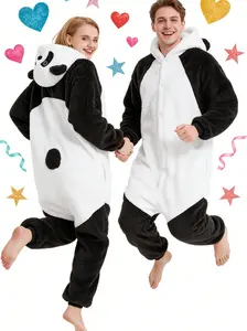 Valentine's Day gift: Plus-size panda hooded robe dress for women, featuring 3D ear and paw pockets, ultra-soft plush fabric, comfortable button-down front, and a long design.Pajamas for Home Gifts