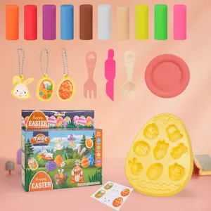 Buy 1 Get 1 Free（Limited Time）Easter Eggs and Bunnies Fun Shaping Playdoh Set - 10-Color Air Dry Clay, Parent-Child Craft Activity Toy Set, Modeling Clay for Kids with Tools, Soft & Ultra Light, Toys Gifts for Age 3 4 5 6 7 8+ Years Old Boys Girls Kids