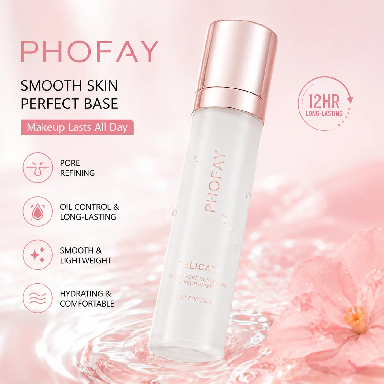 PHOFAY Hydrating Facial Makeup Primer Gel, Lightweight Pore-Minimizing and Brightening Face Primer, Moisturizing Base for Summer Makeup, Hydrating Illuminating Primer