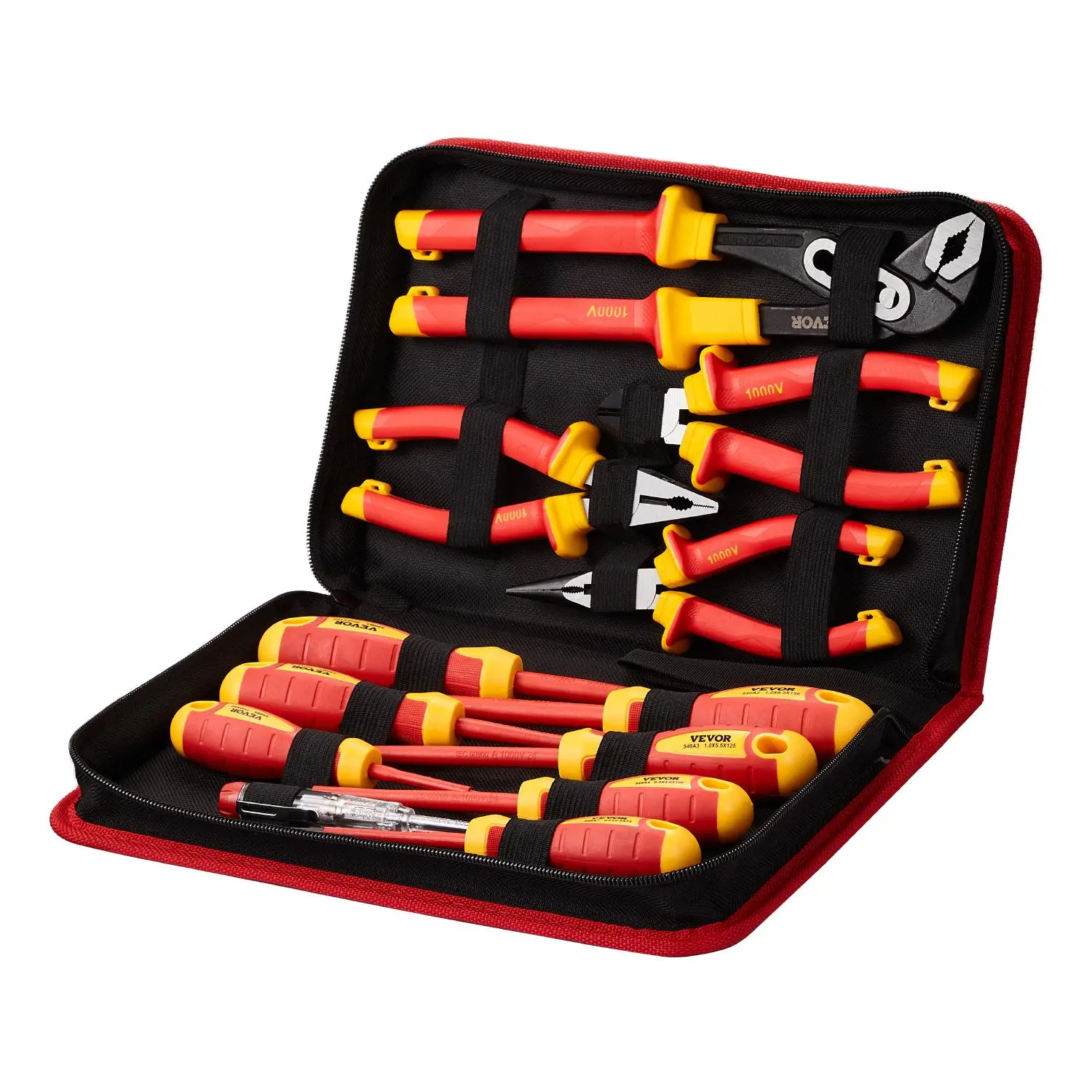 【Backtoschool】VEVOR Insulated Screwdriver Set, 12-Piece Professional Electrical Screwdriver Set, 1000V Insulated Electrician Tool Set, with Magnetic Phillips Slotted Tips, Insulated Pliers, and Diagonal Pliers