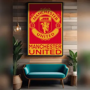 Manchester United Football Team Logo Poster, Uefa Game Room Decor (Digital Download) Vintage Collage Print