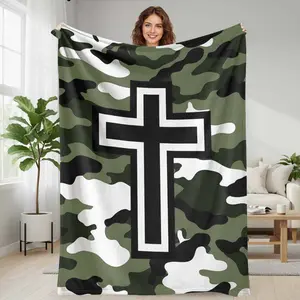 Camouflage Cross Flannel Blanket  Military Pattern Design  Soft Warm Lightweight Durable Throw for Living Room  Bedroom  Sofa  Office  Travel  Camping  Gift  Home Decor