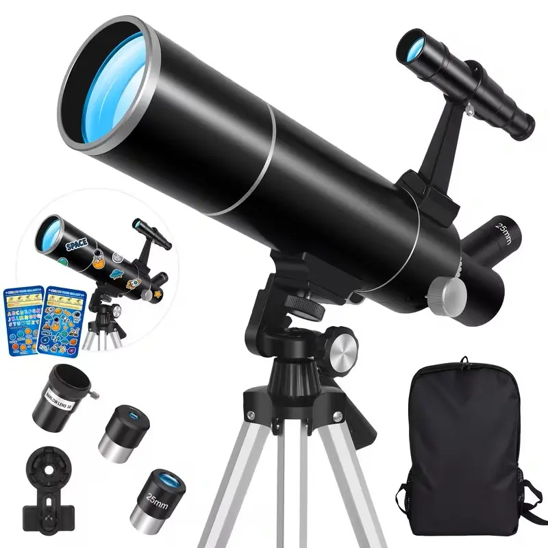 80mm Refractor Telescope 500mm Astronomy Scope for Beginners, 20X-150X Magnification with Eyepieces, Fully Multi-Coated Objective Lens, Phone Adapter, Space Stickers, Aluminum Tripod & Backpack