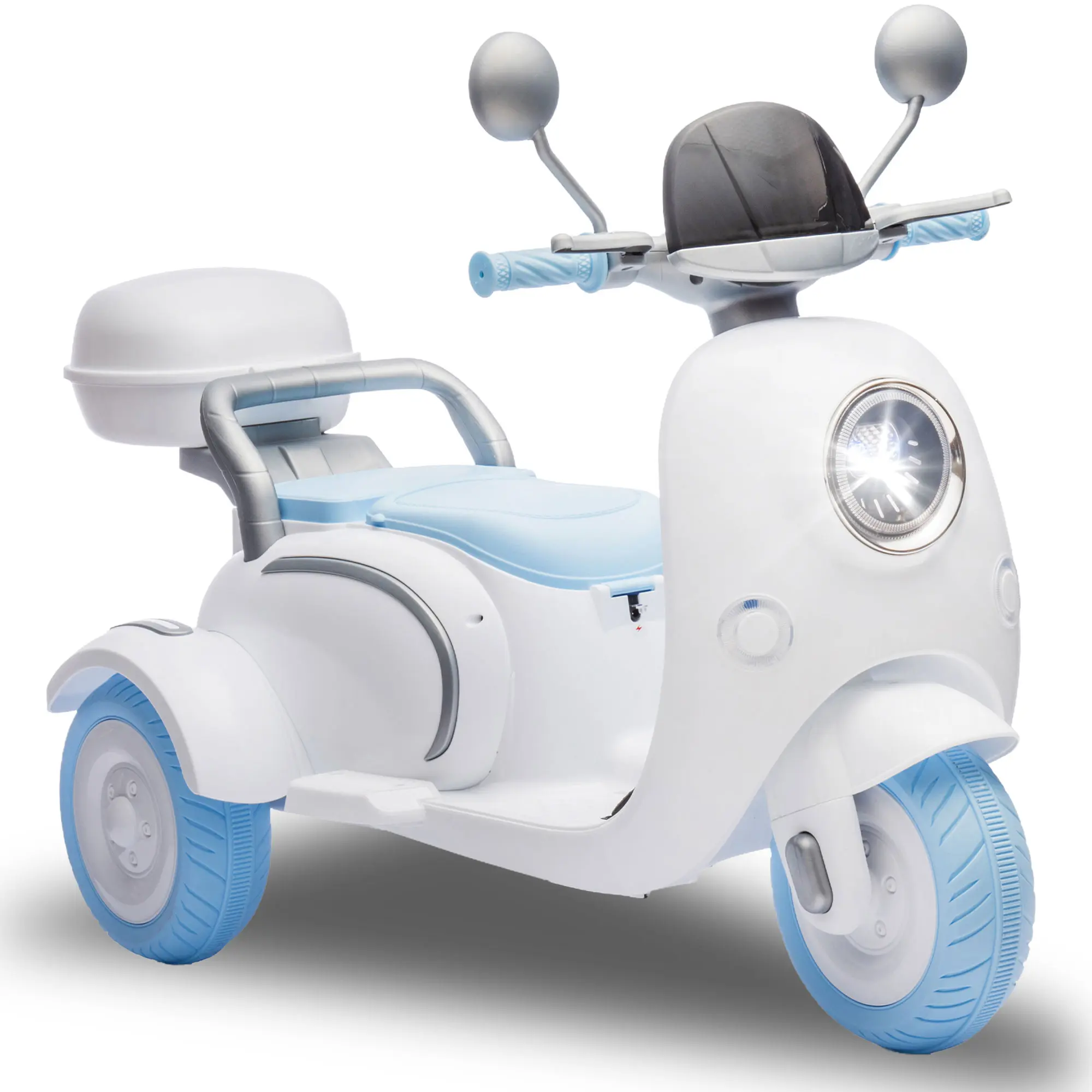 12V 3-Wheel Kids Ride-On Electric Dirtbike, 2-Seater Toddler Bikes with Slow Start, Multi-Function USB Bluetooth Player, Lights, Flip-Up Adult Backseat, Oversized Storage Box for 3-6 Year Olds