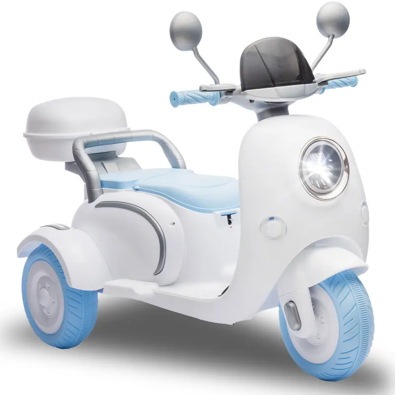 12V 3-Wheel Kids Ride-On Electric Dirtbike, 2-Seater Toddler Bikes with Slow Start, Multi-Function USB Bluetooth Player, Lights, Flip-Up Adult Backseat, Oversized Storage Box for 3-6 Year Olds