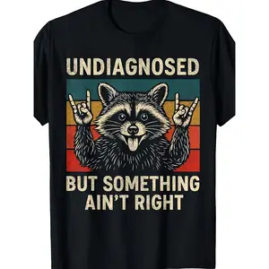 Men'S Funny Raccoon Graphic T-Shirt - "Undiagnosed But Something Ain't Right" Retro Vintage Design with Raccoon & Peace Sign, Moisture-Wicking Comfort Fit Casual & Sports Wear, Humorous Statement Tee for Everyday Outfits ()
