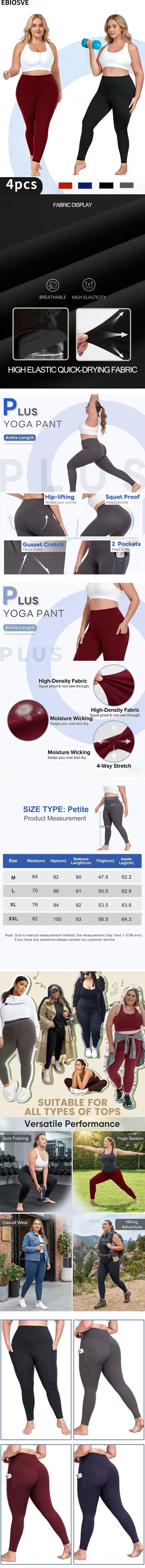 4pcs Plus Size Women'S High-Waisted Leggings with Pockets - Soft Stretchy Workout Pants, Athletic Fit & Convenience, Leggings for Women Comfy Breathable, Leggings De Yoga, Exercise Clothes for Women, Soft Stretchy Workout Yoga Pants for Curvy Women 4pcs Plus Size Women'S High-Waisted Leggings with Pockets - Soft Stretchy Workout Pants, Athletic Fit & Convenience, Leggings for Women Comfy Breathable, Leggings De Yoga, Exercise Clothes for Women, Soft Stretchy Workout Yoga Pants for Curvy Women