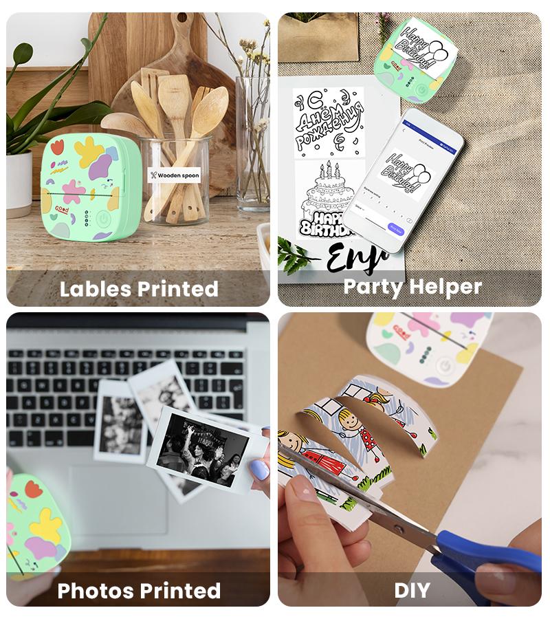 [Springglowup] XenGro Mini Printer Bluetooth included 3 Roll label Thermal Pocket Printer,Inkless Small printer B&W Printing Only for Photos, Study Notes, Lists,Memos, Journals Printing Machine Sticky Label, Birthday Gifts for Kids Green