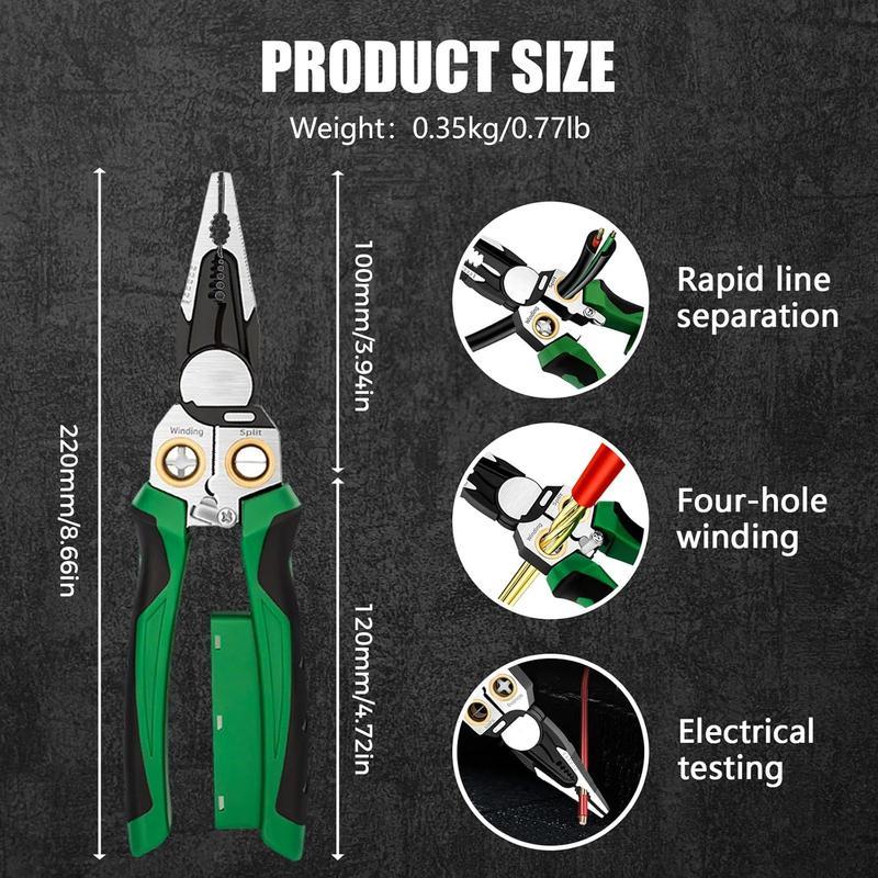 8 in 1 Wire Stripper Twister for Cutting and Pulling Wires, Cable Scissors, 12V to 250V Live, Null, Hot Wire Judgment AC DC, Voltage Tester Pliers, Audible and Flashing LED Alarms, Wire Stripping, Gift for Boyfriend, Husband, Male friend, Father, Diy