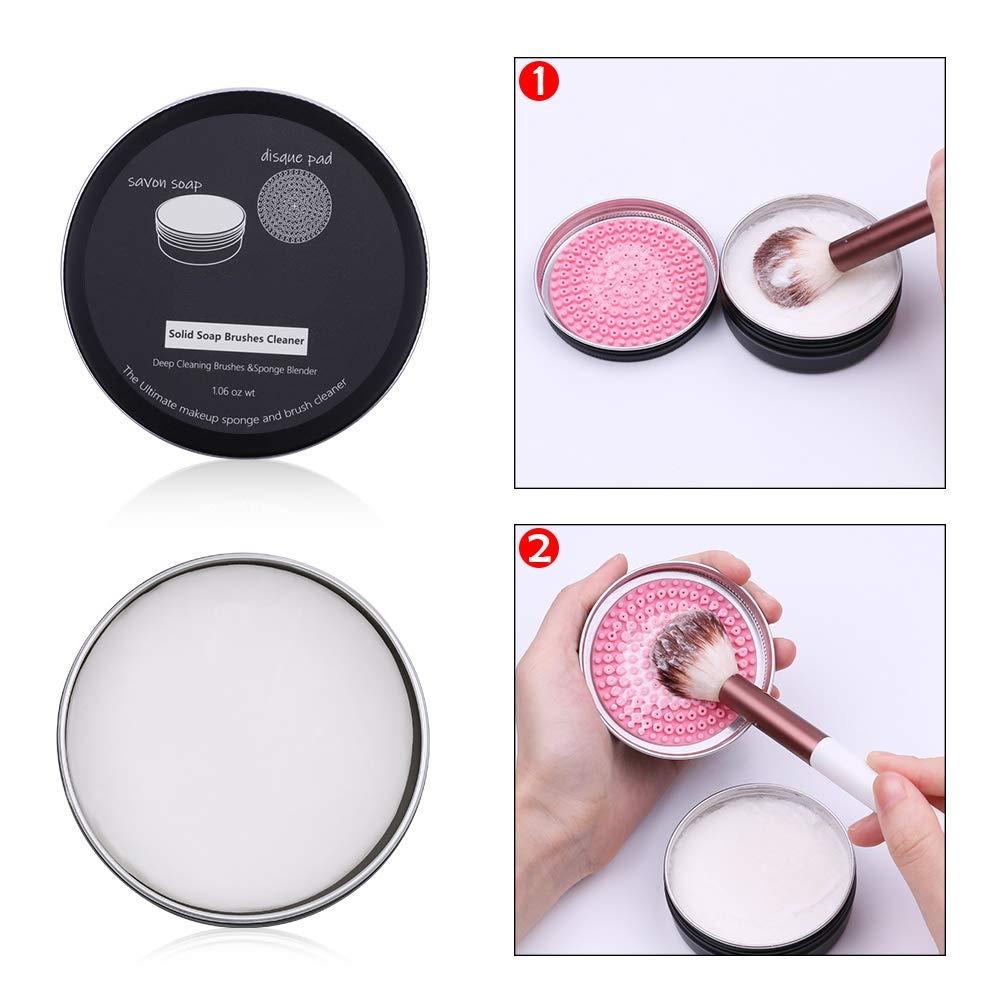 Makeup Brush Cleaner Kit - Solid Shampoo Soap + Silicone Cleaning Mat Pad for Brushes & Makeup Sponges