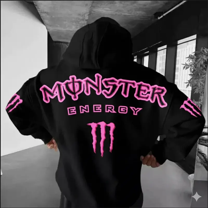 Black and Pink Multicolor Monster Energy Claw Streetwear Racing Crossover Hoodie, Motocross Streetwear, Unisex Casual Pullover, Fullsize S-5XL, Gifts For Men, Lover Car