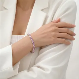 14K White Gold Plated Tennis Bracelet 4mm CZ | Pink and Silver Cubic Zirconia Gemstone Bracelet for Women | 6.5-7.5 Inch Adjustable Classic Jewelry