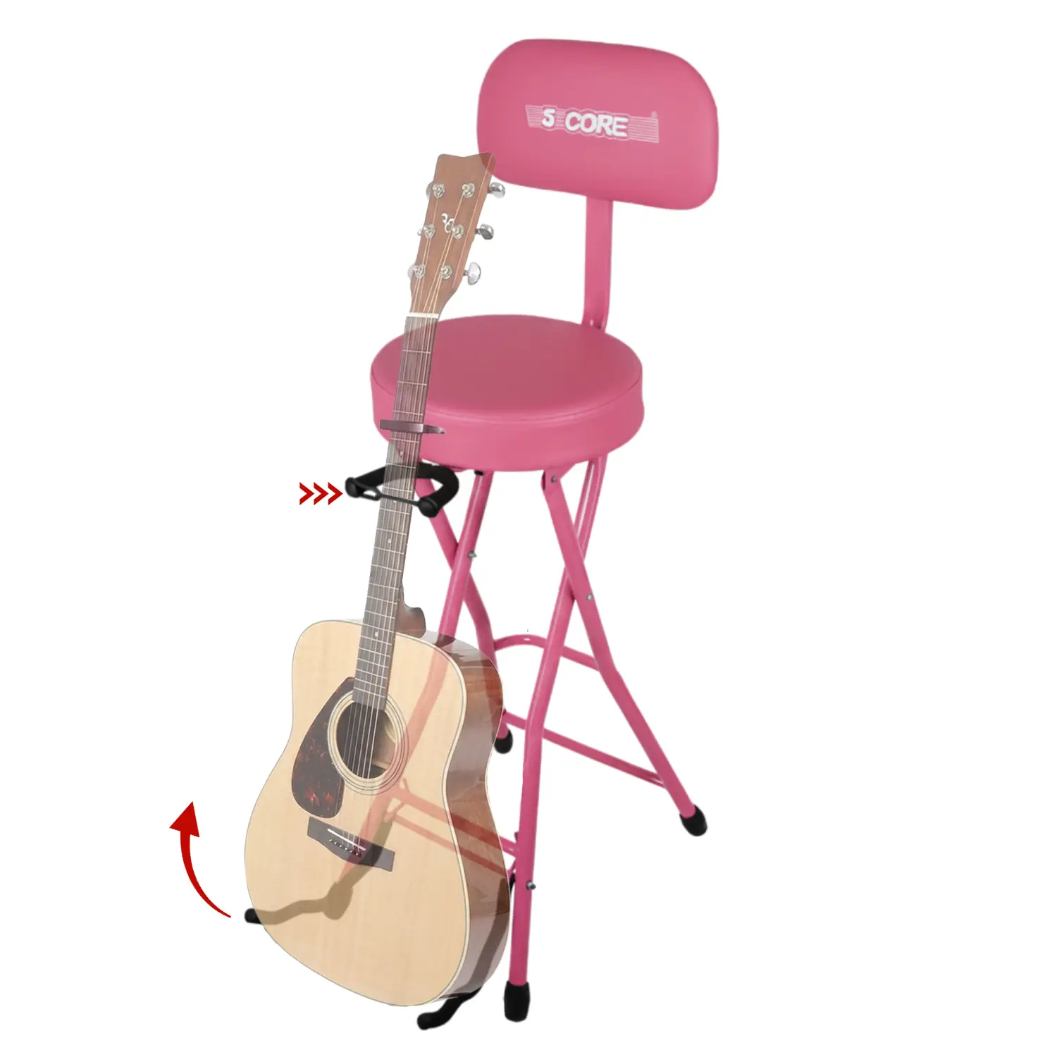 5Core Guitar Stool 3.15" Padded Chair w Backrest Foldable Music Seat Built in Foot Rest Guitar Stand