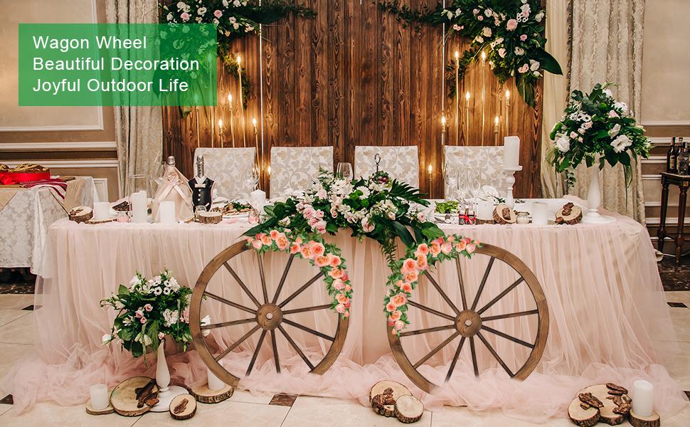 VINGLI 24" Decorative Wooden Wheel (Set of 2), Vintage Old Western Style Wall Hanging Wood Wagon Wheel for Bar, Garage, Patio, Carbonized Solid Fir Wood