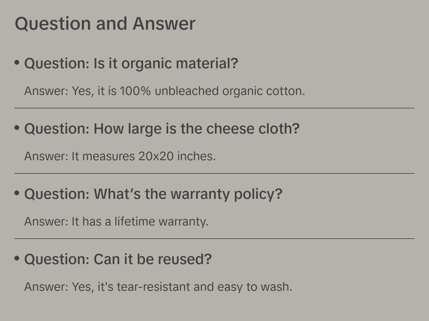 New England Stories Grade 100, 20x20 Inch Hemmed Organic Cheese Cloth Strainer