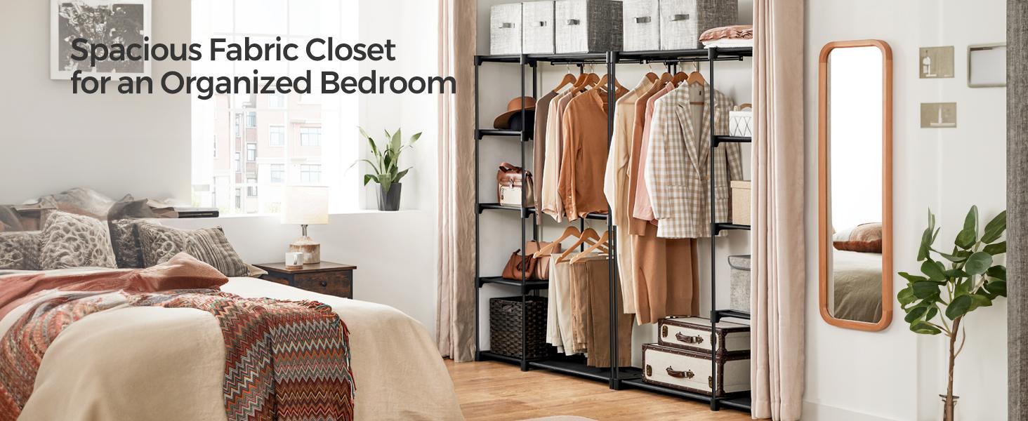 SONGMICS Portable Closet, Freestanding Closet Organizer, Clothes Rack with Shelves, Hanging Rods, Storage Organizer, for Cloakroom, Bedroom, 44.1 x 16.9 x 65 Inches