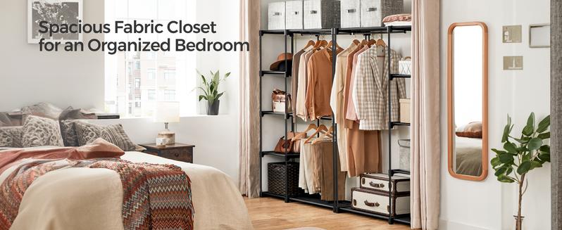 SONGMICS Portable Closet, Freestanding Closet Organizer, Clothes Rack with Shelves, Hanging Rods, Storage Organizer, for Cloakroom, Bedroom, 44.1 x 16.9 x 65 Inches