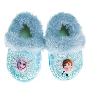 Frozen Girls Slippers - Elsa and Anna Plush Lightweight Warm Comfort Soft Aline House Shoes - Purple (sizes 5-12 Toddler)