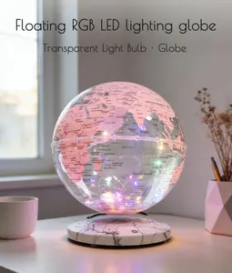 Magnetic Levitation Floating 8" Pink Earth Globe with RGB LED Lights | 360° Rotating Transparent Globe with Marble Base, Openable Display for Figurines, Futuristic Bedside Table Lamp, Romantic Valentine’s Day Gift for Girlfriend Women