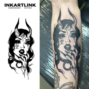 INKARTLINK Magic Tattoo 2 Sheets,Iron Rose Series, Waterproof, Semi-permanent, Long-lasting, Temporary, Simple Fake Tattoo Sticker, Devil Girl Tattoo, Juice, Party Tattoo, Art Tattoo Sensitive