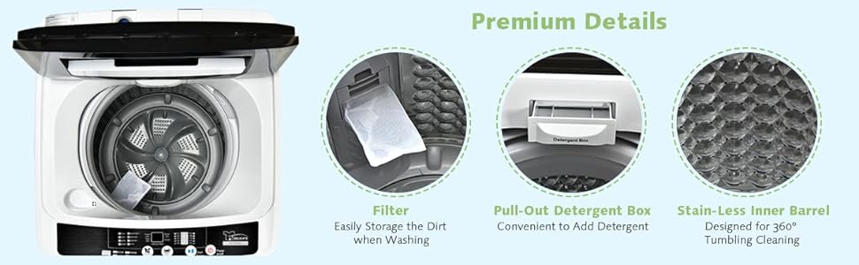 Costway - 11 LBS Full-Automatic Washing Machine,1.5Cu.Ft  Portable Laundry Washer with 8 Wash Programs, LED Display, 10 Water Levels, Compact Laundry Washer and Spinner Combo for Apartment Dorm RV