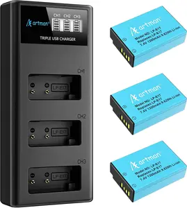 Artman LP-E17 Battery 3-Pack 1300mAh and 3-Slot LCD Charger for Canon EOS R50 R8 R10 RP R100, Rebel T8i T7i T6i T6s SL2 SL3, EOS M3 M5 M6, EOS 77D 200D 250D 750D 760D 800D 8000D Digital Camera