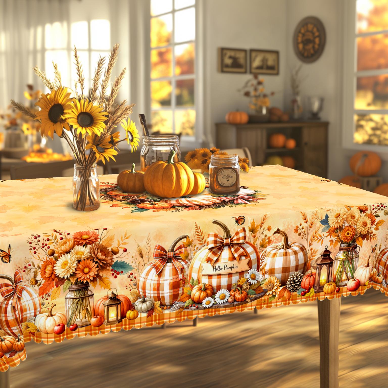 PLUMLIK Vibrant Fall Tablecloth with Buffalo Plaid Pumpkin Sunflower Patterns, Autumn Yellow Rectangular Round Table Cover Suitable for Thanksgiving Day Holiday Party, Indoor Outdoor Decor, Farmhouse Harvest Table Decoration, Home Kitchen Festive Decor PLUMLIK Vibrant Fall Tablecloth with Buffalo Plaid Pumpkin Sunflower Patterns, Autumn Yellow Rectangular Round Table Cover Suitable for Thanksgiving Day Holiday Party, Indoor Outdoor Decor, Farmhouse Harvest Table Decoration, Home Kitchen Festive Decor