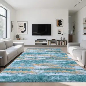 QULINT Modern Abstract Blue Yellow Tie-Dye Area Rug For Bedroom & Living Room, Minimalist Soft Bedside Rug With Upgraded Non-Slip Backing, Cozy Indoor Floor Carpet For Apartment Dorm & Modern Home Decor, Dry Clean Only,Ideal for Mother’s Day & Easter Gift