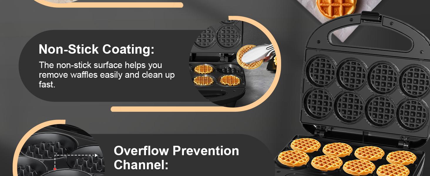 Mini Waffle Maker Machine, Small Waffle Bites Maker for Kids, Makes 8 x 2 inch Tiny Waffle Bites, Ideal for Breakfast, Snacks, Desserts and More Kitchen Appliances Portable