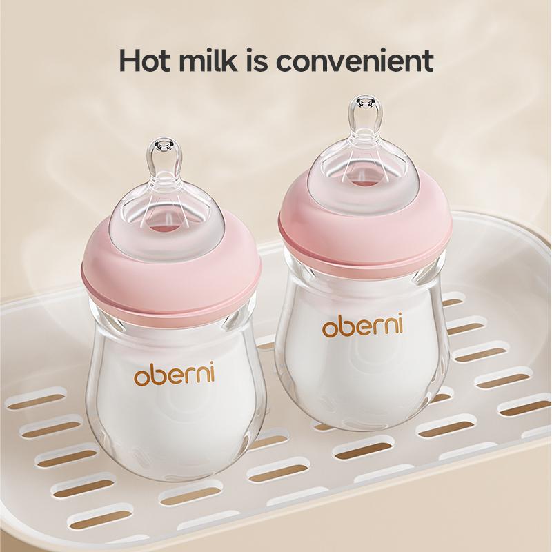 Oberni Breastfeeding Bottle 150ml/5oz Glass Anti Colic Baby Bottles with Natural Response Nipple BPA Free for Newborn Preemie 0+Month Infant Care Travel