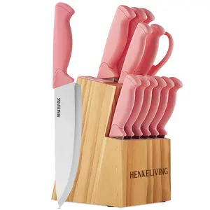 HENKELVING Knife Set, 14-Piece Kitchen Knife Set with Block, Dishwasher Safe, Extremely sharp blade & ergonomic handle, pick