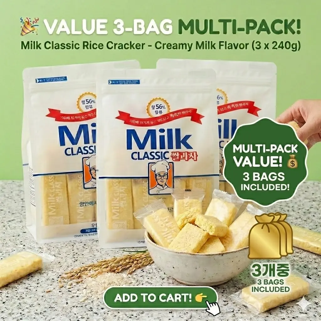 Milk Classic Milk Flavor Rice Crackers 3 Pack 240g Korean Trending Snack Creamy & Delicious Healthy Non-Fried Rice Cakes