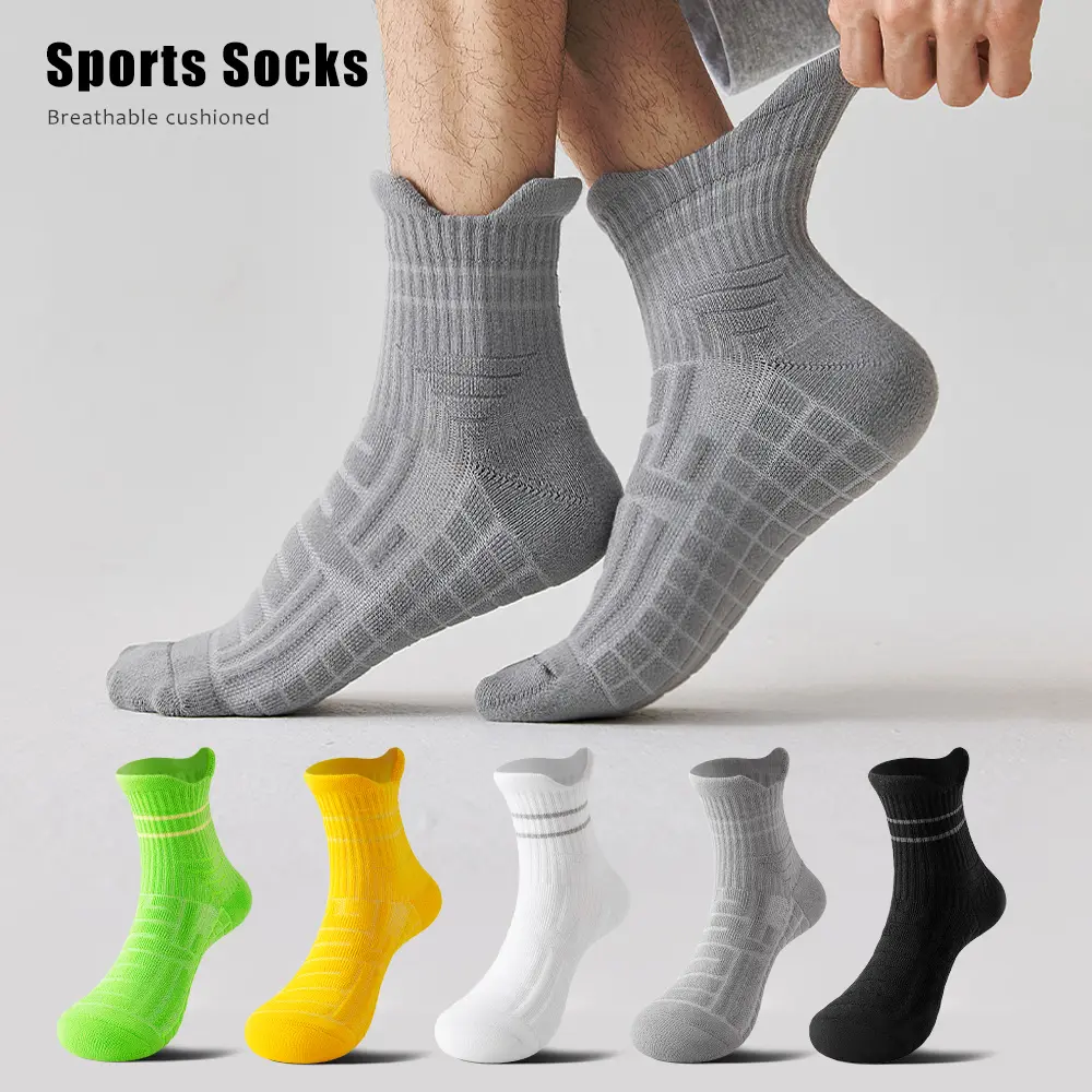 Men's 5-Pair Cushioned Cotton Ankle Grip Socks, Moisture-Wicking and Odor-Proof for Running and Basketball, Machine Wash, Ankle Sock, Secure, Adults, Multi-Function, Athletic Sports Socks, Cycling